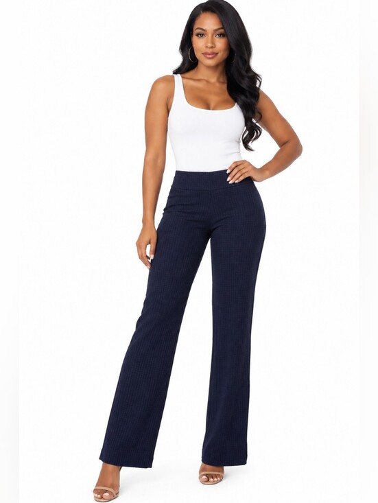Pants - Women’s Navy Blue Textured Stretch Flare Pants – Waist 34” Inseam 32”